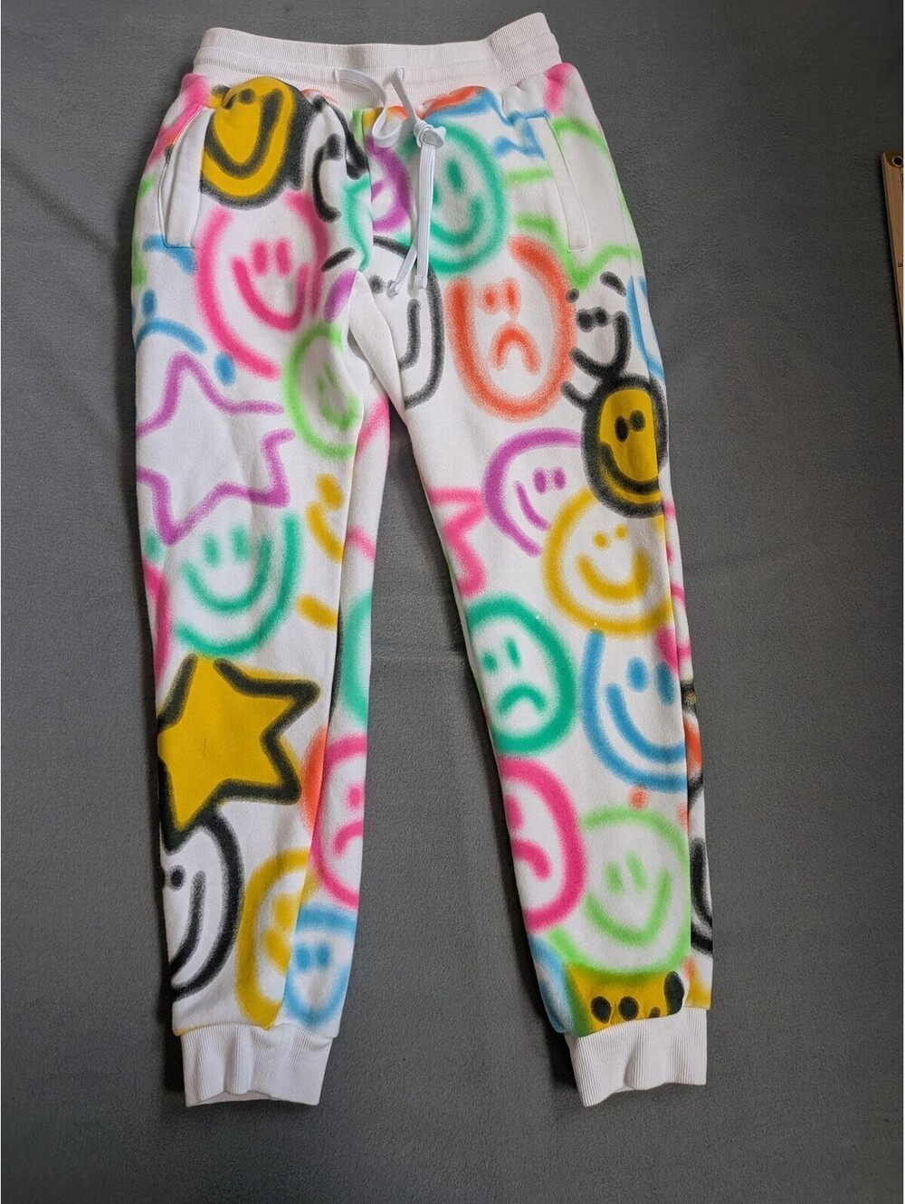 PacSun Sweatpants Mens S Multicolor Fleece Elastic Waist Smiley Face Pockets